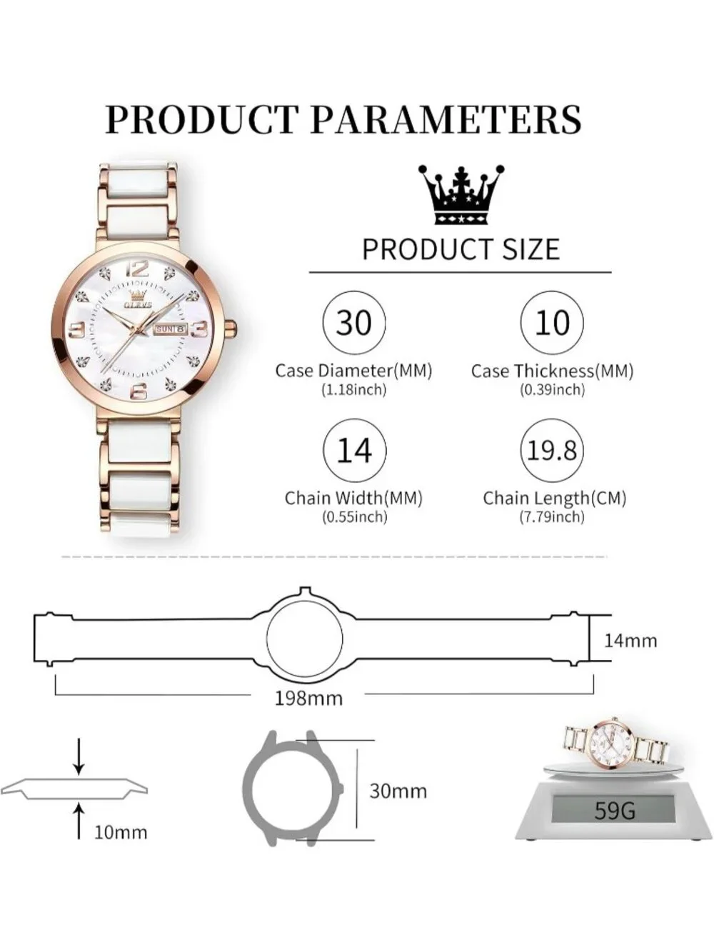 Women's Silver Rose Gold Ceramic Two Tone Ladies Casual Wristwatch Day Date Gift